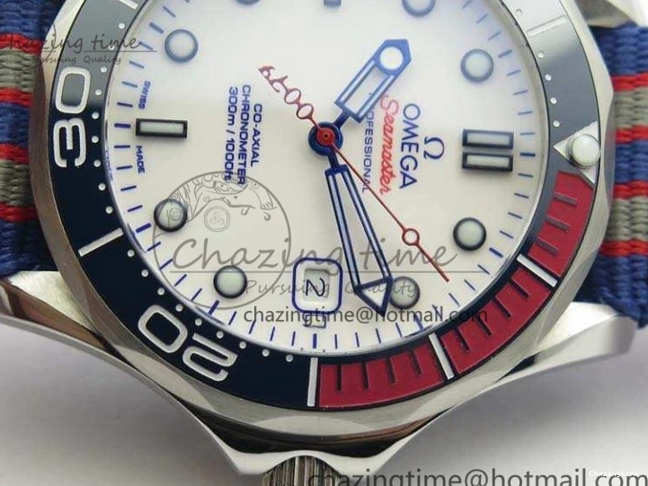 0213 FashionForward Seamaster 300M 007 SS URF 1:1 Best Edition White Dial Ceramic Bezel On Nylon Strap A2507(Free SS Bracelet) 8118